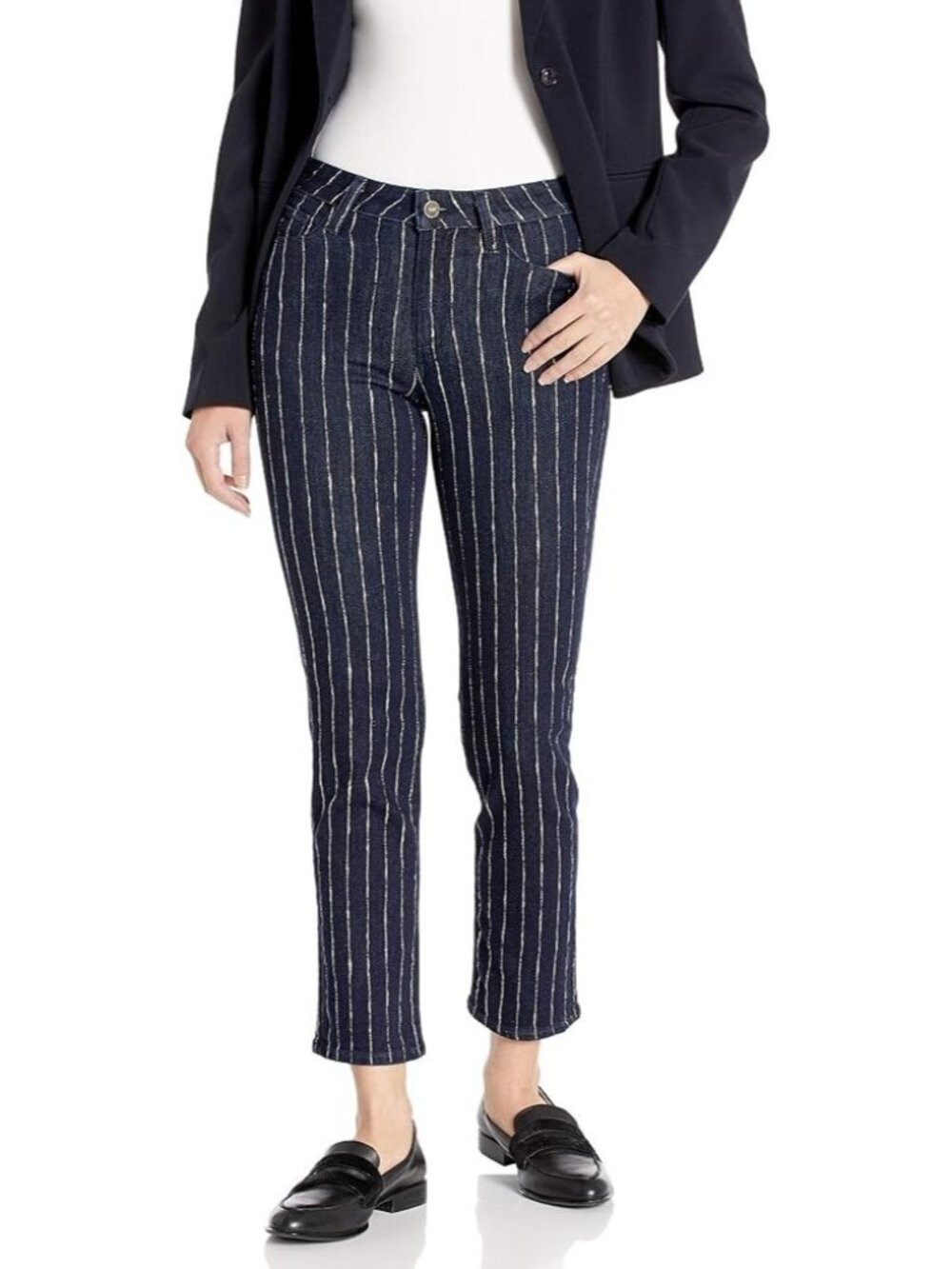 *** Paige Hoxton Straight Ankle Glitter Stripe Denim Jeans ( 28 )